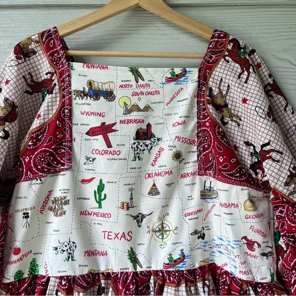 Western Rodeo | US Map | Handmade Bandana Dress SKU 05296 Red/Cowboy - Picture 11 of 16